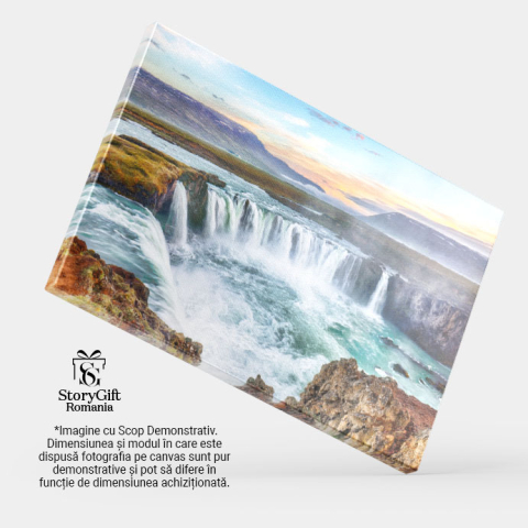 Tablou canvas cu apus, cascada, rau, stanci, cer, nori, apa, multicolor 40x25CM [3]