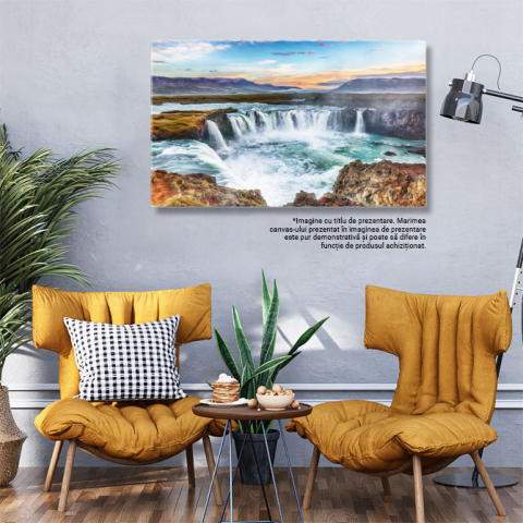 Tablou canvas cu apus, cascada, rau, stanci, cer, nori, apa, multicolor 40x25CM [2]