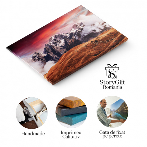 Tablou canvas cu apus, munti, zapada, cer, nori, ceata, multicolor 40x25 [4]