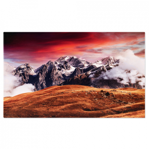 Marimea 40x25CM - Tablou canvas cu apus, munti, zapada, cer, nori, ceata, multicolor 40x25