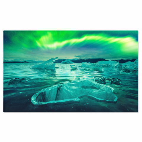 Aurora Boreală - Aurora Boreală la Jokulsarlon, Islanda - Magia Luminilor Nordice într-o Iarnă Friguroasă, Marime 40x25CM