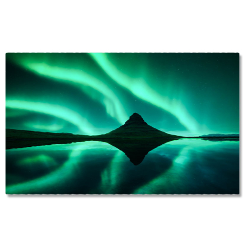 Aurora Boreală - Tablou canvas cu aurora boreala, stele, noapte, mare, verdeata, multicolor 40x25CM