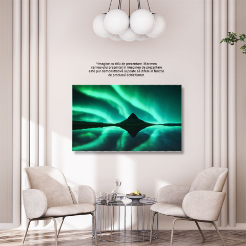 Tablou canvas cu aurora boreala, stele, noapte, mare, verdeata, multicolor 40x25CM [2]