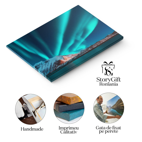 Tablou canvas cu aurora boreala, zapada, munti, mare, noapte, multicolor 40x25CM [1]