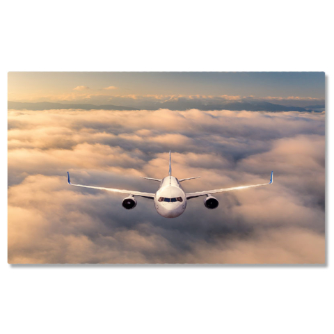 Vehicule - Tablou canvas cu avion, cer, nori, munti, calatorie, zbor, multicolor 40x25CM