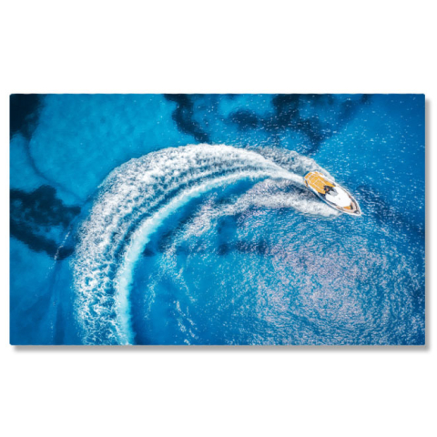 Peisaje cu Drona - Tablou canvas cu barca, ocean, lumina soarelui, vara, multicolor 40x25CM