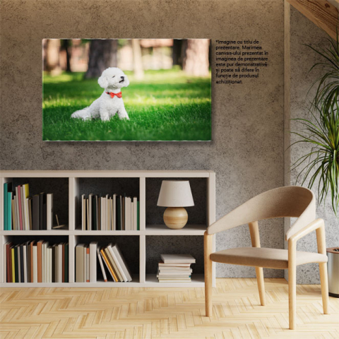 Tablou canvas cu catel, papion, buline, gazon, natura, lumina naturala, multicolor 40x25CM [2]