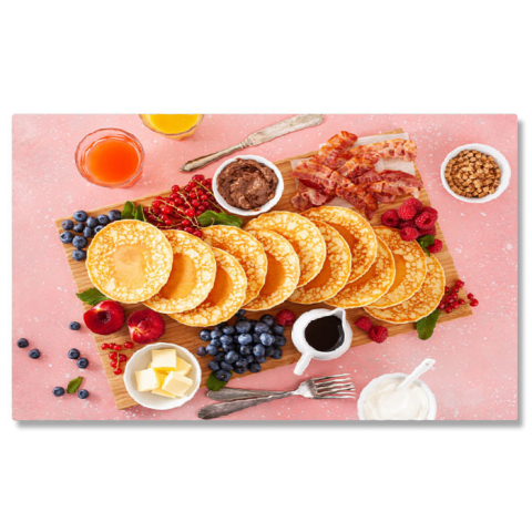 Mâncare - Tablou canvas cu clatite, mancare, unt, fructe, bacon, multicolor 40x25CM