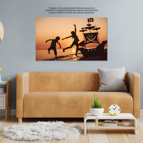 Tablou Canvas Copii pe Plajă la Apus – Vacanță și Libertate, Marime 40x25CM [3]