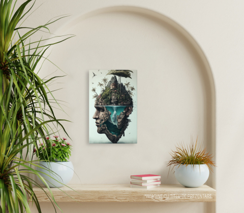 Tablou Canvas Cu Insula Plutitoare, Chip Masculin, Zona Tropicala, Stanca Inalat, Iubitorii De Filme SF, 25x40 cm, Multicolor [1]