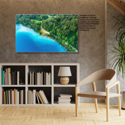 Tablou canvas cu lac, case, padure, natura, conifere, multicolor 40x25CM [2]