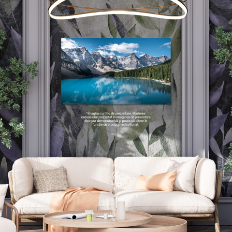 Tablou canvas cu lac, munti, padure, barci, cer, nori, multicolor 40x25 [1]