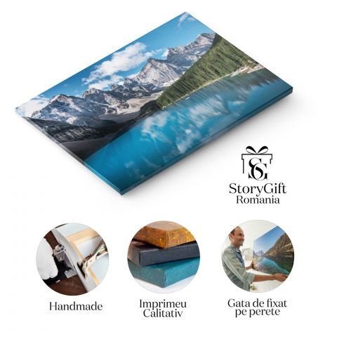 Tablou canvas cu lac, munti, padure, barci, cer, nori, multicolor 40x25 [4]