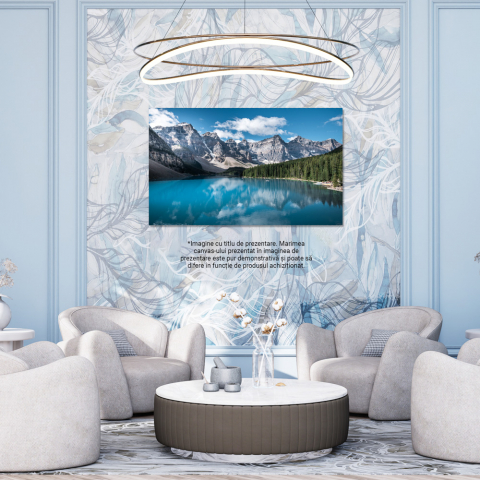 Tablou canvas cu lac, munti, padure, barci, cer, nori, multicolor 40x25 [3]