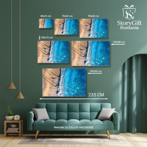 Tablou canvas cu leagan pe malul marii, valuri, apa, nisip, multicolor 40x25CM [4]