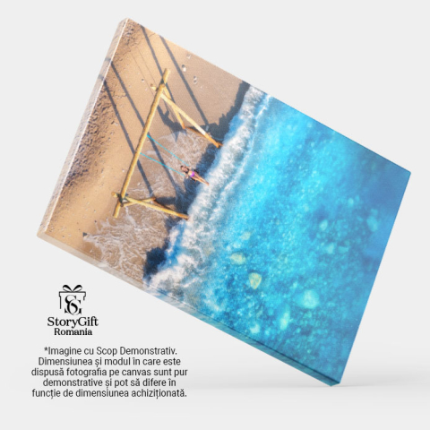 Tablou canvas cu leagan pe malul marii, valuri, apa, nisip, multicolor 40x25CM [3]