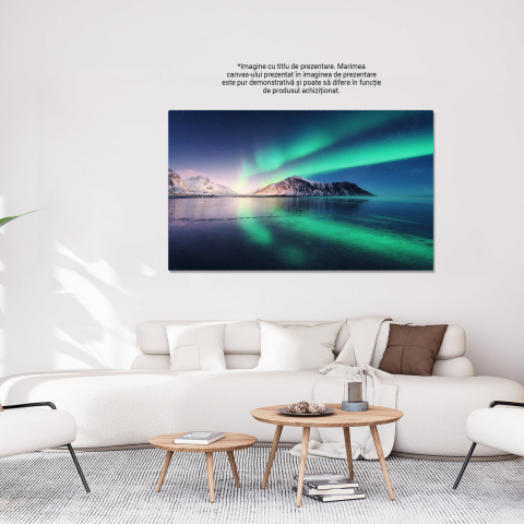 Lumini Nordice în Norvegia Lofoten - Stele și Aurora Boreală deasupra Insulelor și Muntelui, Marime 40x25CM [2]