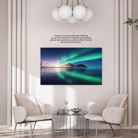 Lumini Nordice în Norvegia Lofoten - Stele și Aurora Boreală deasupra Insulelor și Muntelui, Marime 40x25CM [3]