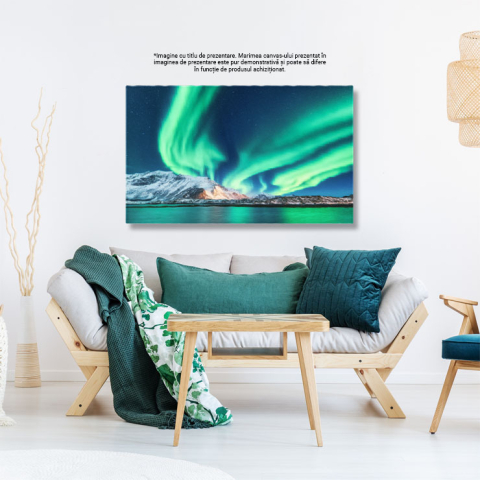 Tablou Canvas cu Luminile Nordului peste Norvegia - Spatiu, Galaxie, Verde 40x25CM [2]