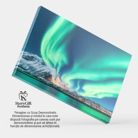 Tablou Canvas cu Luminile Nordului peste Norvegia - Spatiu, Galaxie, Verde 40x25CM [3]