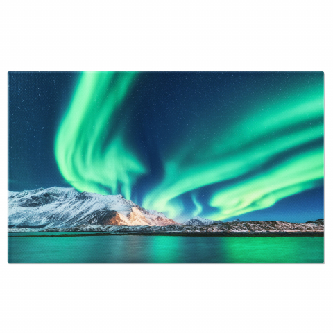 Tablou Canvas Aurore Boreale peste Norvegia – Luminile Nordului Verzi, Marime 40x25CM