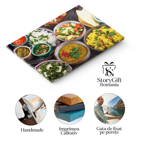 Tablou canvas cu mancare, boluri, orez, sosuri, salate, vegetarian, multicolor 40x25CM [1]