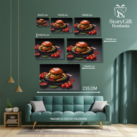 Tablou Canvas cu mancare, burger, rosii, rozmarin, cartofi, 40x25cm [4]