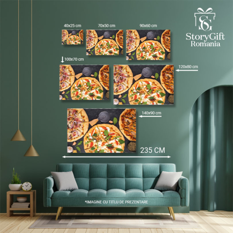Tablou canvas cu mancare, pizza, usturoim busuioc, blat, multicolor 40x25CM [4]