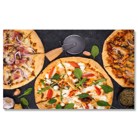 Mâncare - Tablou canvas cu mancare, pizza, usturoim busuioc, blat, multicolor 40x25CM