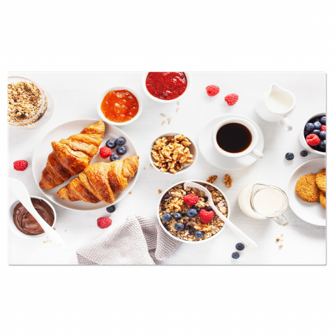 Mic Dejun Continental: Croissant, Cafea și Fructe Delicioase, Marime 40x25CM