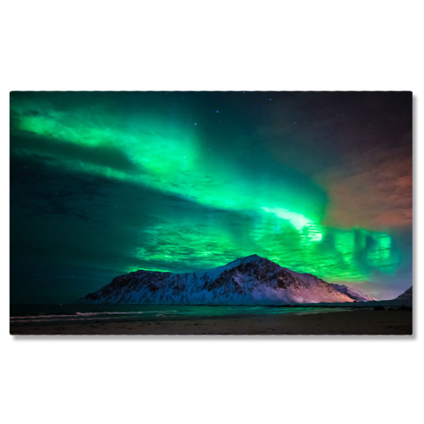 Aurora Boreală - Tablou canvas cu munte, plaja, valuri, aurora boreala, zapada, multicolor 40x25CM