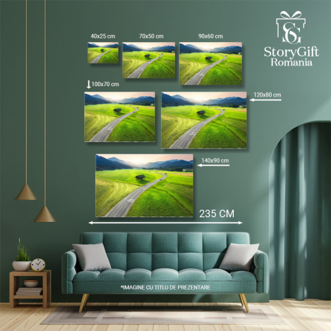 Tablou canvas cu munti, masini, strada, padure, apus de soare, multicolor 40x25CM [4]