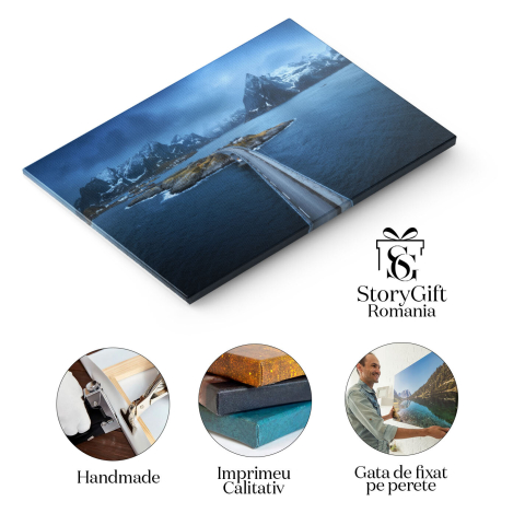 Tablou canvas cu munti, zapada, sosea, insula, nordic, nori, multicolor 40x25CM [1]