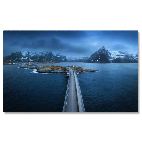 Apus și Răsări - Tablou canvas cu munti, zapada, sosea, insula, nordic, nori, multicolor 40x25CM