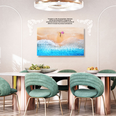 Tablou canvas cu nisip, colac, costum de baie, valuri, ocean, multicolor 40x25CM [2]