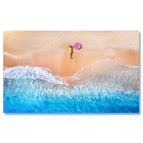 Plajă - Tablou canvas cu nisip, colac, costum de baie, valuri, ocean, multicolor 40x25CM