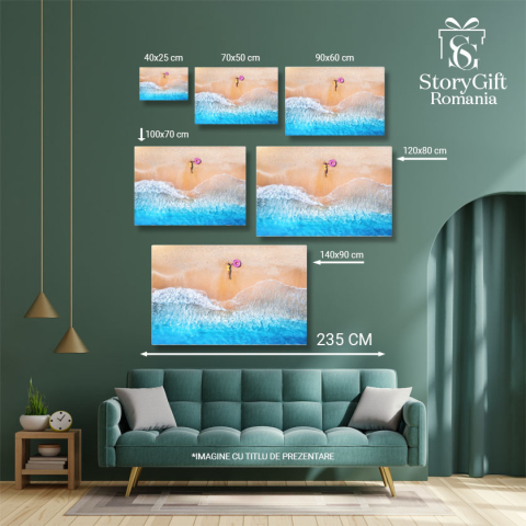 Tablou canvas cu nisip, colac, costum de baie, valuri, ocean, multicolor 40x25CM [4]