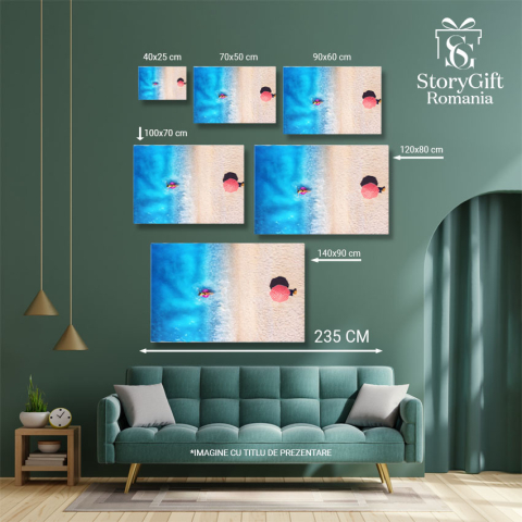 Tablou canvas cu ocean, plaja, umbrela, colac, costum de baie, multicolor 40x25CM [4]