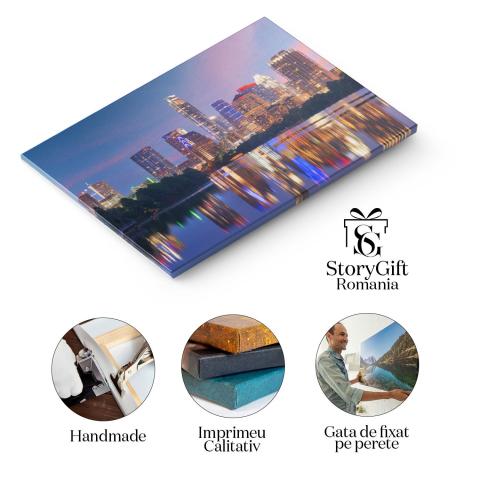 Tablou canvas cu oras, noapte, lac, cer, lumini, urban, multicolor 40x25CM [1]