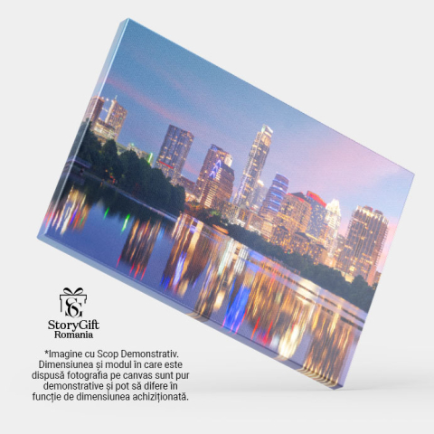 Tablou canvas cu oras, noapte, lac, cer, lumini, urban, multicolor 40x25CM [3]