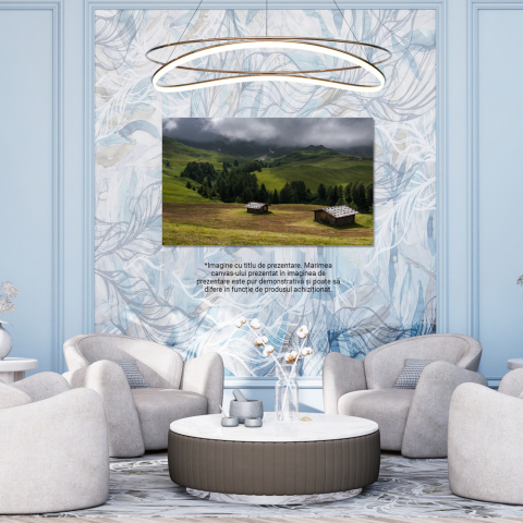 Tablou canvas cu peisaj, cabane, padure, nori, dealuri, ceata, multicolor 40x25 [3]