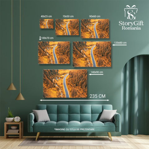 Tablou canvas cu peisaj de toamna, case, rau, padure, sosea, multicolor 40x25CM [4]