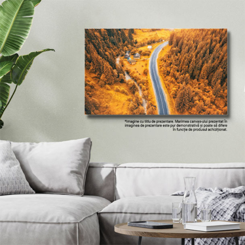 Tablou canvas cu peisaj de toamna, case, rau, padure, sosea, multicolor 40x25CM [2]