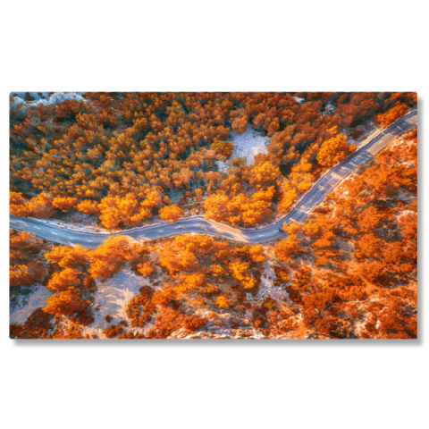 Peisaje cu Drona - Tablou canvas cu peisaj de toamna, sosea, drona, padure, apus, multicolor 40x25CM