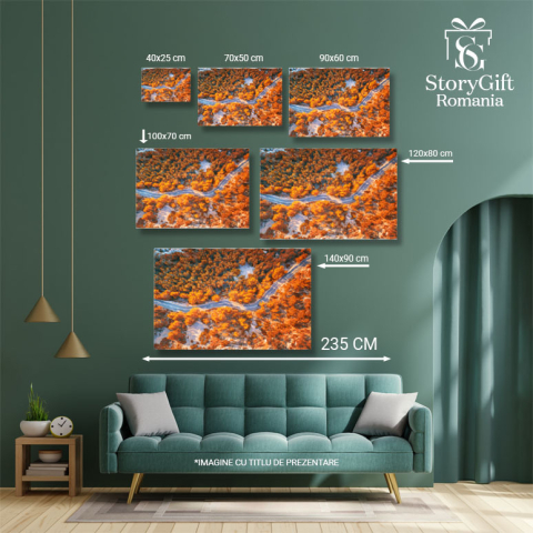 Tablou canvas cu peisaj de toamna, sosea, drona, padure, apus, multicolor 40x25CM [4]