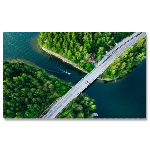 Peisaje cu Drona - Tablou canvas cu peisaj, drona, sosea, barca, canal, padure, multicolor 40x25CM