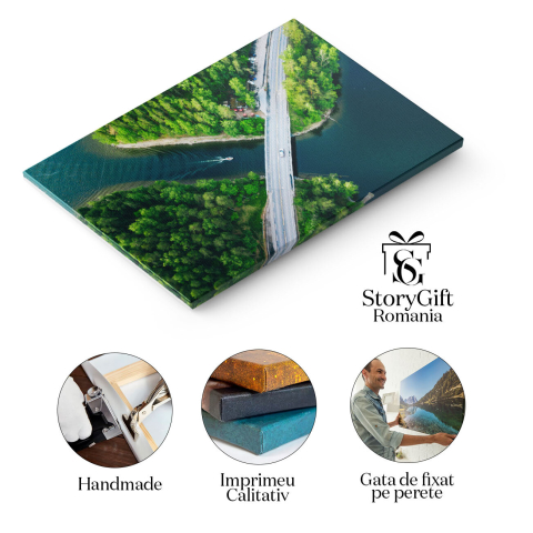 Tablou canvas cu peisaj, drona, sosea, barca, canal, padure, multicolor 40x25CM [1]