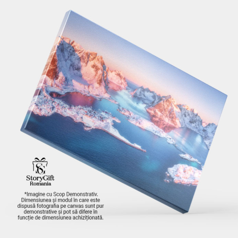 Tablou canvas cu peisaj, iarna, munti, apus de soare, oras, zapada, multicolor 40x25CM [3]