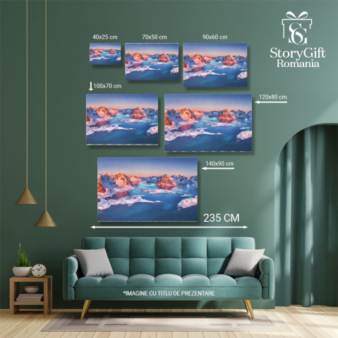 Tablou canvas cu peisaj, iarna, munti, apus de soare, oras, zapada, multicolor 40x25CM [4]