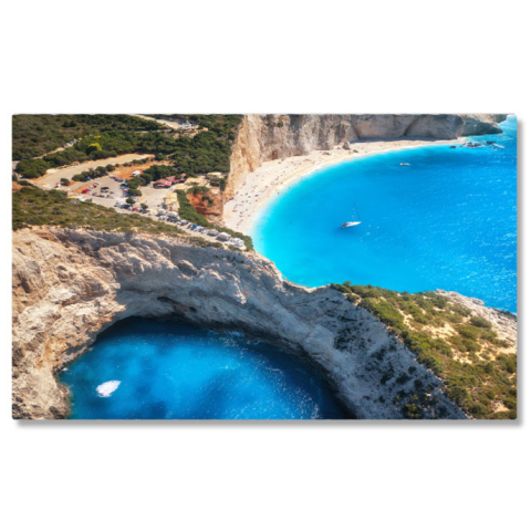 Peisaje cu Drona - Tablou canvas cu peisaj, mare, plaja, stanci, soare, vara, turism, multicolor 40x25CM